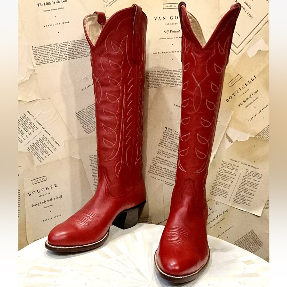 Anthropologie CITY Boots The Montrose Cowboy Boots Red Leather Tall - Picture 5 of 13